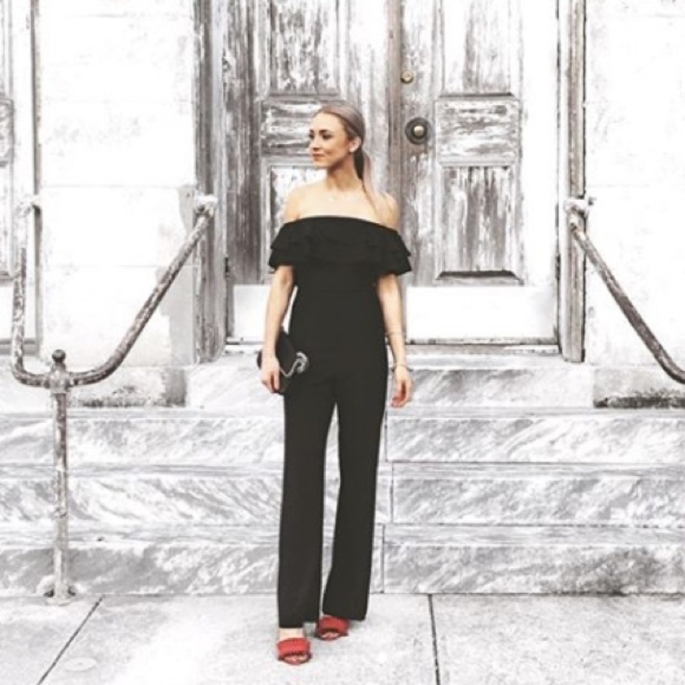 Socialite Ruffle Off Shoulder Jumpsuit Sz XS